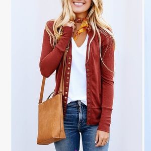 Dark rust snap-button cardigan